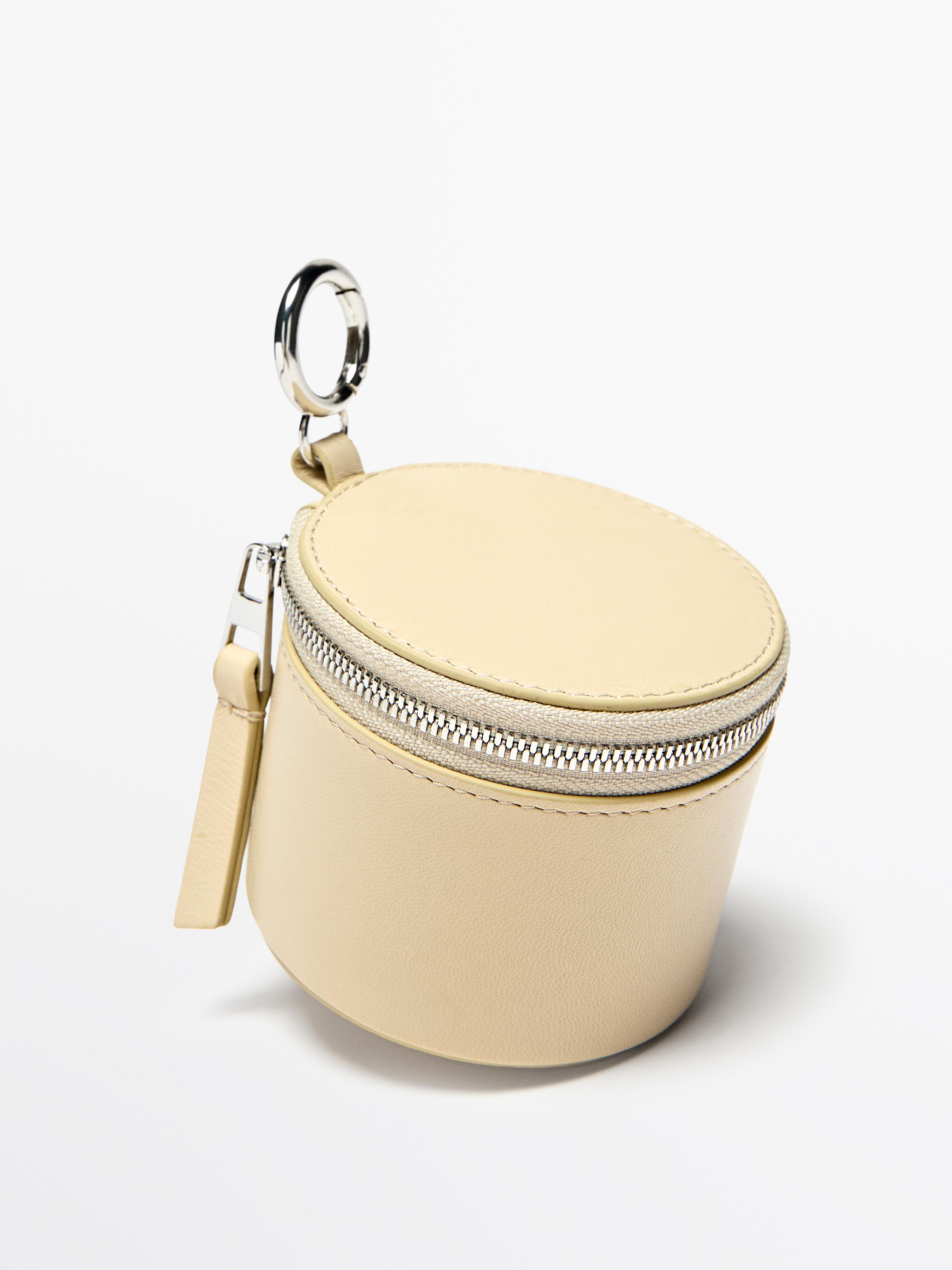 Round nappa leather bag with rhinestones